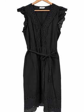 Cyrillus Paris Black Eyelet Broderie Dress US 10 FR 40 Belted